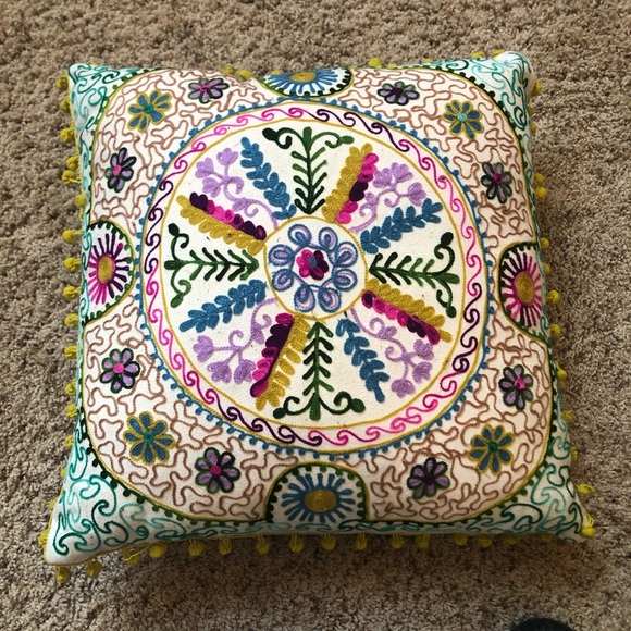 Modcloth Other - 16x16 boho embroidered pillow karma living Pom